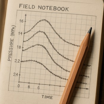 Small pressure chart sketched in a notebook beside an ice hole