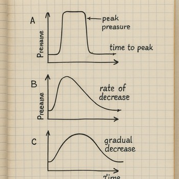 Notebook page showing three hand drawn pressure curves side by side