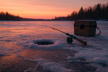 Evening golden light reflecting softly on a frozen lake surface