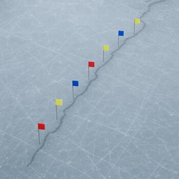 Notebook sketch with small flags marking an ice fishing lane along a ridge
