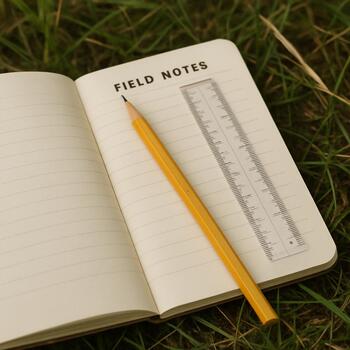Pencil and ruler resting on a blank notebook ready for session notes