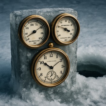 Circular depth dials and notebook page with notes about an ice fishing hole